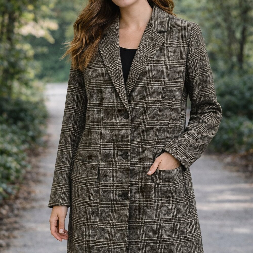 Ellos Plaid Coat or Tunic Sz 14 Polyester/Wool Blend Warm Cozy Outer